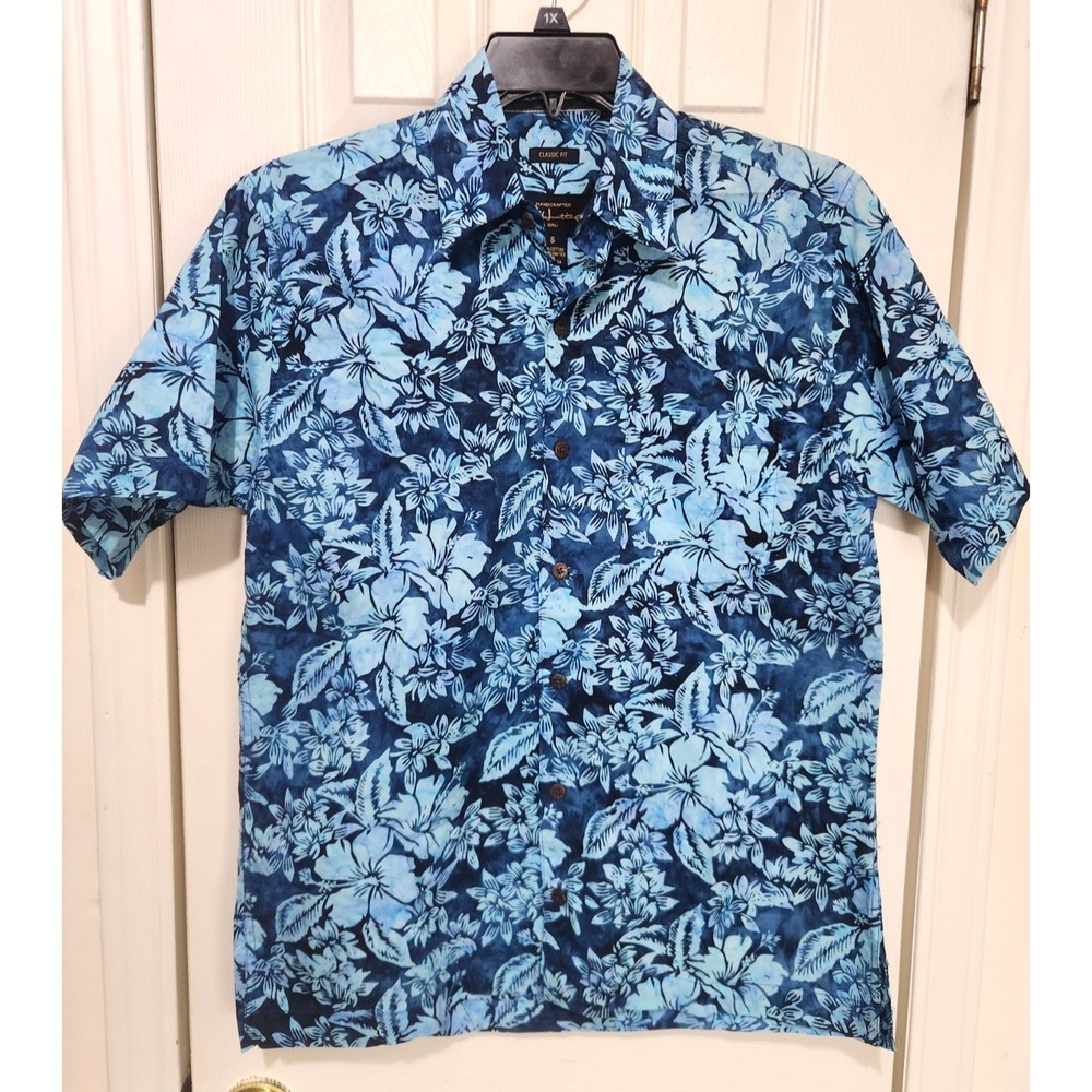 Pete Huntington Hawaiian Camp Shirt Men's Size SMALL Blue Button up Beach